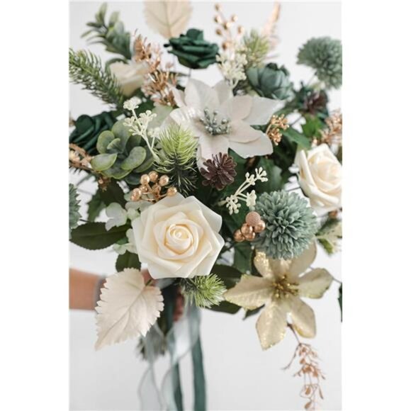 Christmas Artificial Flowers Greenery Combo Box Set Silk Flowers Fake Rose - Picture 3 of 7